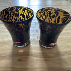 Set of 2 Hand Blown Leopard or Tortoise Shell Pattern Glasses, 4.5”