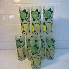 Federal Glass Sky-Ball Glasses 6 3/4” Frosted Lemon Lime 8PC Set MCM In BOX 1968