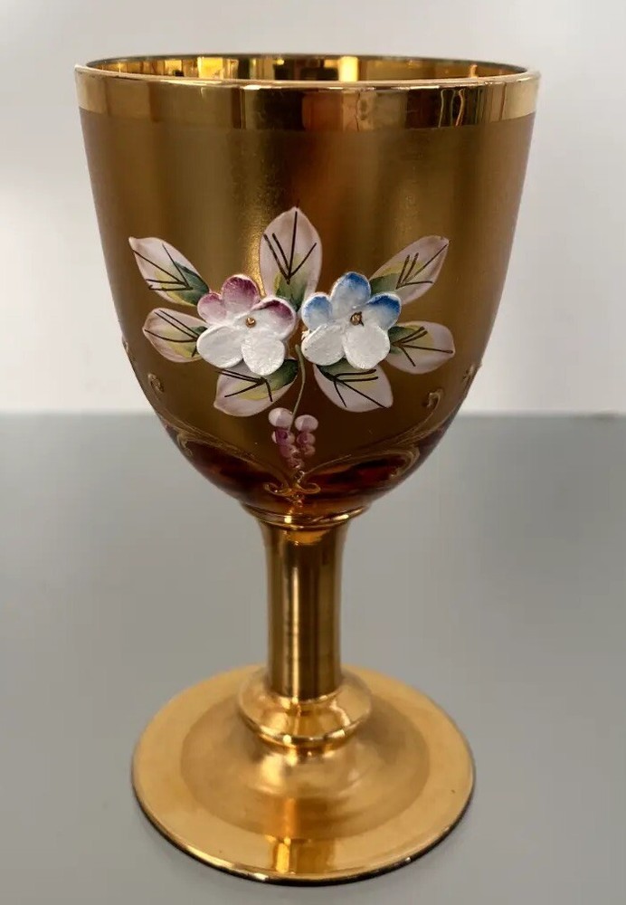 Vintage Venetian Handmade Murano Amber/Gold Tre Fuochi Cordial Glass