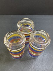 3 Retro Drinking Glass Fiesta Stripe Tumblers Blue Red White Yellow