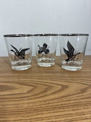 3 Canada Goose Silver Rim Bar Ware Glasses Federal Glass 12 oz-4.5”