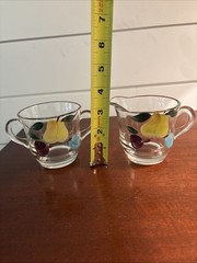 Vintage Clear Glass Bartlett Collins Green Pear Cream and Sugar Hand Painted