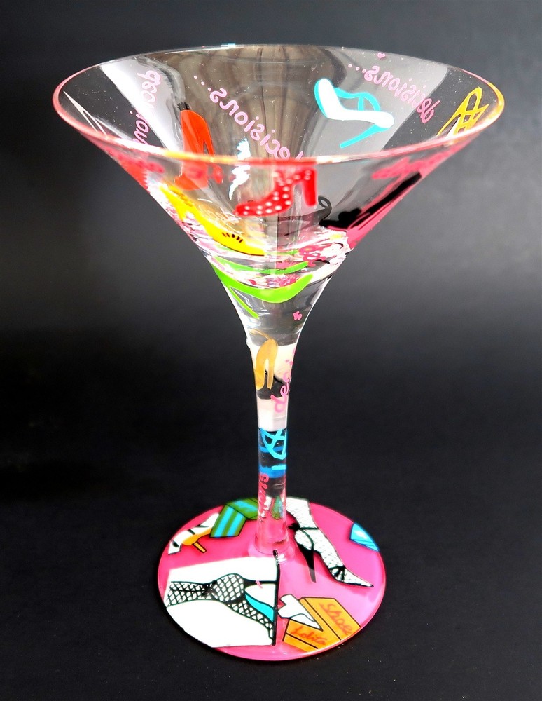 LOLITA «STILETTO» Martini Glass 7″ Tall by 4.75″ Wide Hand Painted Recipe Bottom