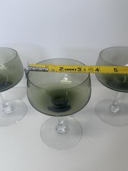 Vintage Sasaki Green Smoke Coronation Cocktail Martini Crystal Glasses