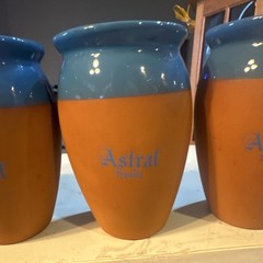 Astral Tequila Terracotta Tumblers Blue Glazed Top/Inside 4.75″ Tall; Set of 5