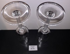 2 Ribbed Stem Champagne Flutes Clear Glass