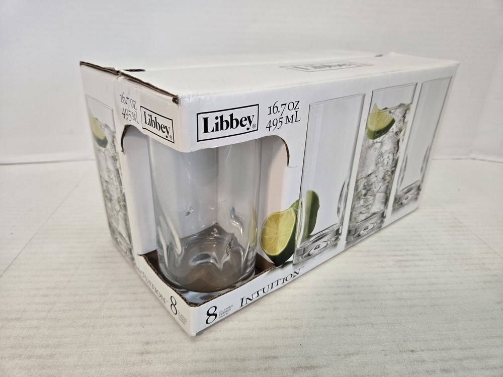 8 Vintage Libbey Intuition Thumb Dimple Drinking Glasses 16.7 oz. FREE SHIPPING