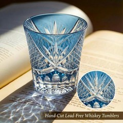 Ink Blue Edo Kiriko Crystal Bohemian Hand Cut Cased Whiskey Glass 220ml/8oz NEW
