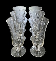 Set Of 6 Vintage Cut Floral Etched Footed Iced Tea Glasses Parfait Glass 6-3/8”