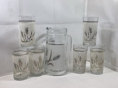 Vintage Covetro Italy White & Gold Glass Tumblers Set of 6 With Pitcher
