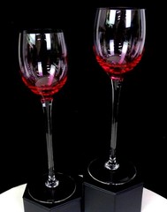 Kusak Signed Crystal Flamingo Pink 2 Pc 6 Ounce 9 1/4″ Wine Glasses 1970s-1990s