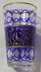 Vtg 5pc Cobalt Blue & Gold Moroccan Tea Glasses 3.5″ Mini Tumblers Boho Barware