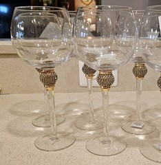 2 Wine Glasses Crystal Rhinestones in Stem Home Essentials & Beyond Gold Goblets