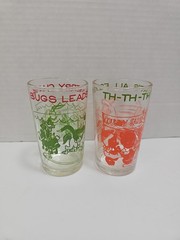 Set of Two 1953 Vintage Swanky Swig Bustling Betty Kraft Juice Novelty Glasses