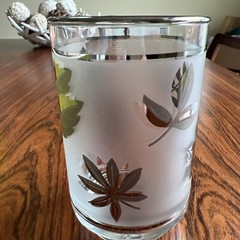8 Mid Century Glasses Tumblers Metallic Libbey Vintage Frosted Leaf Silver 4.5″