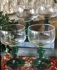 Libbey Set of 4 Cactus Margarita Glasses 12oz Green Stem Barware Excellent