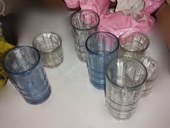 anchor hocking glasses lot blue white 16 oz mix big small 8 oz shot clear