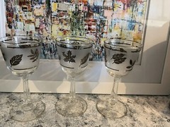 Vintage Libbey Crystal SILVER LEAF – Set of 3 WINE GLASSES – 5 3/4 inches