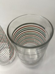 MCM Vintage Tumbler Glasses Set Teal Turquoise Grey Pink Striped Pattern