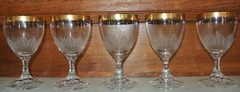 Set of 5 Elegant Cordial Clear Etched with Gold Rim Glasses
