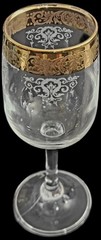 Cellini 24K GOLD Trim Etched Blown Crystal Wine Glasses Set of 4 Italy