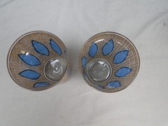 Set of 4 MCM Culver Aqua Tiffany Hi-Ball Glasses Blue Diamond Gold Accents