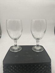 lot of 2 Vtg Heavy 7″ Wine Water Glass Goblets barware glassware EUC dining