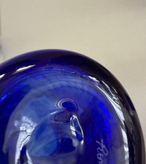 Set of 5 Ron Hinkle Hand Blown Blue Swirl Art Glass Tumblers SIGNED