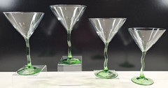 4 Libbey Courbe Martini Glasses Set Zig Zag Wavy Green Stemware Bar Drinking Lot