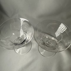Vintage Pressed Glass Stemware Etched Swirl Sherbet Dessert Sculptural Stem 4.5”