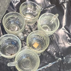 Set of 12 Clear Pressed Glass Grapevine Handled Cups, and punch bowl