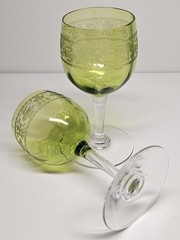 Set Of 5 Fine Etched St. Louis? Crystal Green Optic Ribbed Wine Glasses