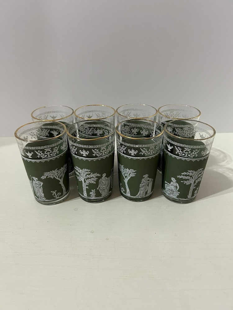 8 Jeanette 6oz Juice Glass In Wedgwood Green With 22K Gold Trim With Box