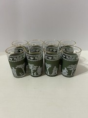 8 Jeanette 6oz Juice Glass In Wedgwood Green With 22K Gold Trim With Box