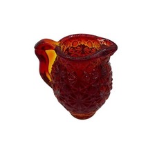 Vintage Amberina Glass Creamer Pitcher Daisy and Button Red Orange 3 Inch
