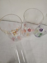 France Crystal Tumblers (5) Colored Projection Kaleidoscope Base 6 3/4″