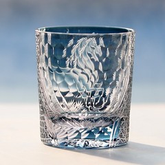 Carved Horse Crystal Whisky Glass 9oz Hand Cut Glass Tumbler Gift Box