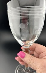 Vintage, Etched, Stripes and Dots, Clear, Stemmed, Glass Cordial, Set of 4