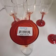 6 Champagne Flutes Glass Red Stem Ombre Epure Made In KSA