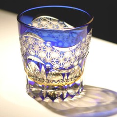 11oz Blue Hand Cut To Clear Whiskey Glass Tumbler Japan Style Edo Kiriko Style