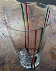 Vintage Clear Drinking Glasses With Green Red Stripes Hand Blown Set Of 9