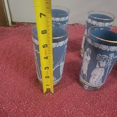 Vintage Jeannette Glass Hellenic Greek Blue And White Glasses Set Of 6