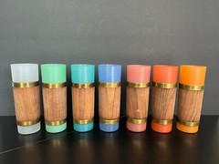 Vintage Libbey Tiki Bar Glasses 7 Multi-Color Wood Wrapped Metal Bands