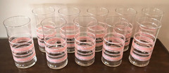 10 Libbey Pink White Sponge Bands Tumblers Lot Vintage Clear Drinking Glasses