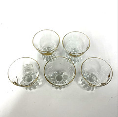 5 Vtg Libby 22 K Gold Leaf Footed Water Goblets Wine Glasses MCM Barware EVC