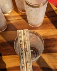 LOT of 5 Vintage MCM Gold Foil RIM Basketweave Highball Tumbler Frosted Glasses