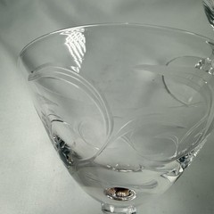 Vintage Pressed Glass Stemware Etched Swirl Sherbet Dessert Sculptural Stem 4.5”