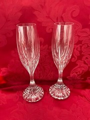NIB FLAWLESS Stunning BACCARAT France Pair MASSENA Crystal CHAMPAGNE WINE FLUTES