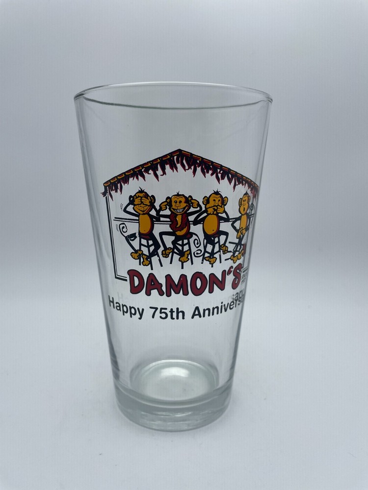 Damon’s Steak & Cocktails Restaurant Bar Glass Glendale 75th Anniversary Cup B91