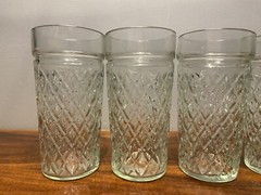 Set of 5 Vintage Anchor Hocking Clear Quilted Diamond Glasses Tumblers Cups MCM